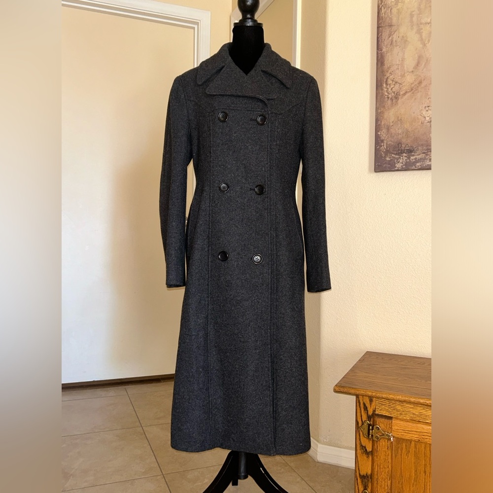 Cintas 100% Wool Women’s Long Trench Coat 4R 3 Button Double Breasted Gray